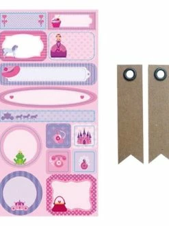 AUCUNE Etiquettes Repositionnables Princesse + 20 étiquettes Kraft Fanion