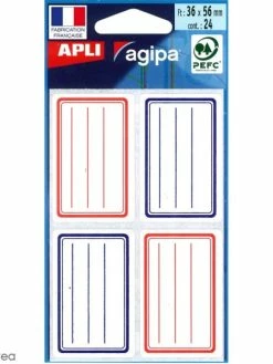Apli Kids Etiquettes Scolaires Adhésives à Lignes - Rouge Et Bleu - 36 X 56 Mm - 24 Pcs