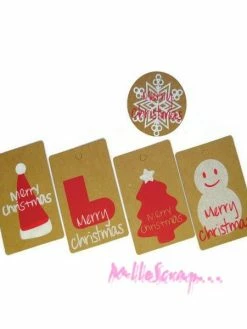 MlleScrap Etiquettes, Tags Papier Noel - 5 Pièces