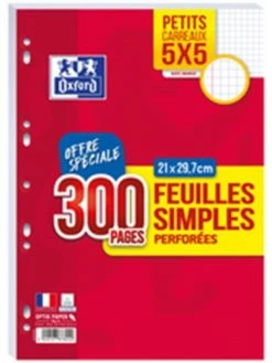 Oxford Feuillets Mobiles Perforés 21x29.7 - 300 Pages - 5X5M
