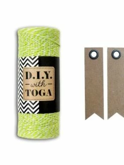 AUCUNE Ficelle Verte & Blanche 100 M + 20 étiquettes Kraft Fanion