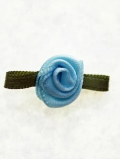 Tricot Créations Fleur Avec Feuille En Ruban : Embellissement Fleur En Satin - Bleu - Lot De 20