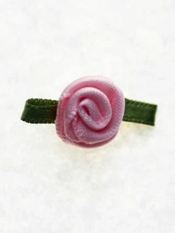 Tricot Créations Fleur Avec Feuille En Ruban : Embellissement Fleur En Satin - Rose - Lot De 20
