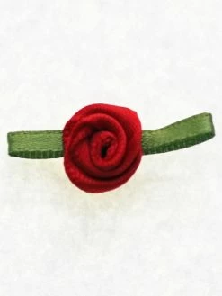Tricot Créations Fleur Avec Feuille En Ruban : Embellissement Fleur En Satin - Rouge Lot De 20