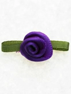 Tricot Créations Fleur Avec Feuille En Ruban : Embellissement Fleur En Satin - Violet - Lot De 20