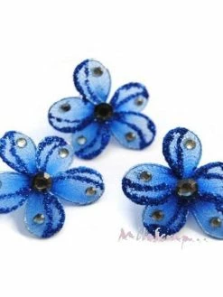 MlleScrap Fleurs Tissu Wire Bleu Foncé - 3 Pièces