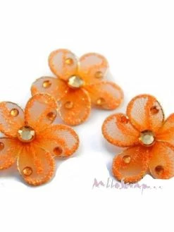 MlleScrap Fleurs Tissu Wire Orange - 3 Pièces