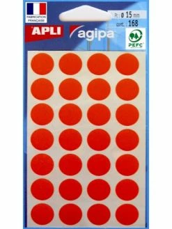 Apli Agipa Gommettes Auto-Adhésives - 15Mm - 168 Étiquettes - Orange - Apli
