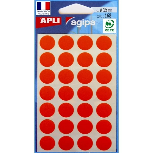 Apli Agipa Gommettes Auto-Adhésives - 15Mm - 168 Étiquettes - Orange - Apli 1 Apli Agipa Gommettes Auto-Adhésives - 15Mm - 168 Étiquettes - Orange - Apli