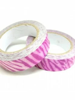 Perlesmania H07910 Lot De 2 Rouleaux De Masking Tape, Rouleau Adhesif Coton Paillette ROSE 15mm Zebre