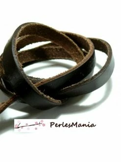 Perlesmania H11005 PAX 2 Mètres De Cordon Cuir Veritable Marron Foncé En 10 Par 2,5mm
