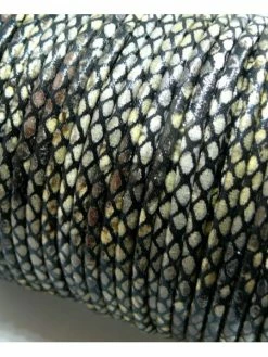 Perlesmania H6A301 Lot De 3 Mètres Cordon 3 Mm Imitation Simili Cuir Serpent Gris Noir