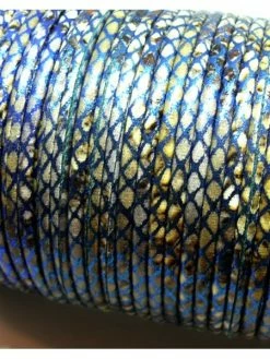 Perlesmania H6A307 Lot De 3 Mètres Cordon 3 Mm Imitation Simili Cuir Serpent Bleu Foncé