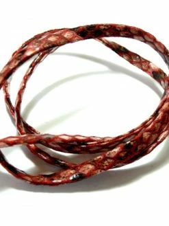 Perlesmania HK514 1m Cordon Simili Cuir 5 Par 3mm Motif Serpent Python Couleur Rouge
