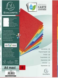Intercalaires A4+ - 6 Positions - Carte Lustrée 400g - Exacompta