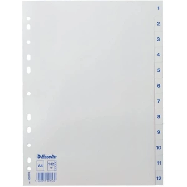Esselte Intercalaires En Plastique A4 - Numériques - 12 Touches 1 Esselte Intercalaires En Plastique A4 - Numériques - 12 Touches
