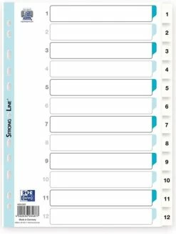 Oxford Intercalaires En Plastique A4 - Numériques - 12 Touches