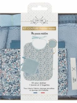 Com'1 Idée Kit Couture - Bavoir Et Lingettes - Liberty Bleu