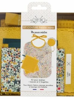 Com'1 Idée Kit Couture - Bavoir Et Lingettes - Liberty Jaune