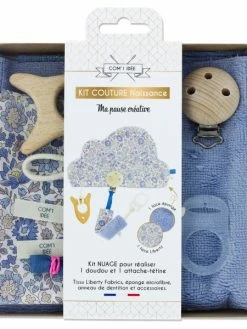 Com'1 Idée Kit Couture - Doudou Et Attache-tétine - Liberty Bleu