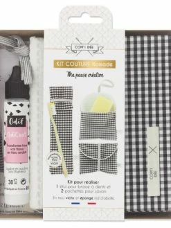 Com'1 Idée Kit Couture - Kit De Toilette Vichy Noir - 3 Pcs