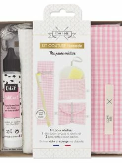 Com'1 Idée Kit Couture - Kit De Toilette Vichy Rose - 3 Pcs
