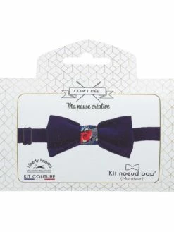 Com'1 Idée Kit Couture - Noeud Papillon Velours Et Liberty Bleu Marine