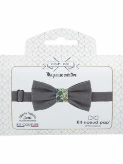 Com'1 Idée Kit Couture - Noeud Papillon Velours Et Liberty Gris