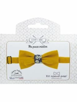 Com'1 Idée Kit Couture - Noeud Papillon Velours Et Liberty Moutarde
