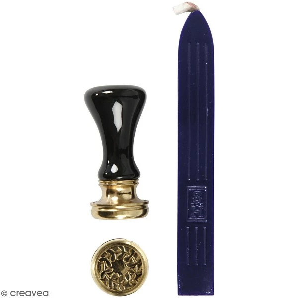 Creativ Company Kit De Cire à Cacheter - Bleu Foncé - Motifs Couronne De Feuilles - 2 Pcs 1 Creativ Company Kit De Cire à Cacheter - Bleu Foncé - Motifs Couronne De Feuilles - 2 Pcs