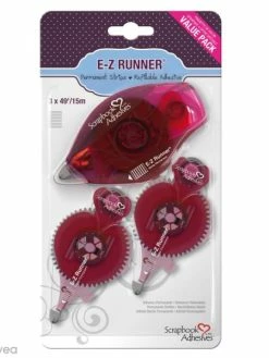 Scrapbook Adhesives Kit Dérouleur Adhésif Double-face E-Z Runner Et 2 Recharges - Bande Rayures - 3 Pcs
