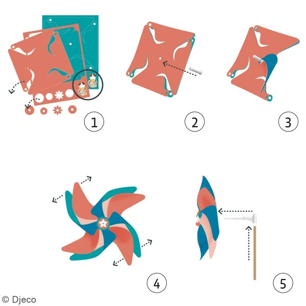 Djeco Kit Do It Yourself - Moulins à Vent à Créer - 4 Pcs 4 Djeco Kit Do It Yourself - Moulins à Vent à Créer - 4 Pcs – Image 4