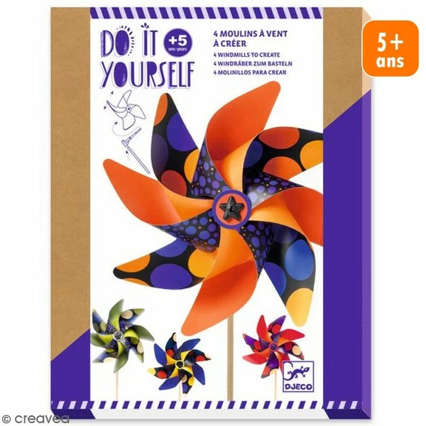 Djeco Kit Do It Yourself - Moulins à Vent à Créer - 4 Pcs 1 Djeco Kit Do It Yourself - Moulins à Vent à Créer - 4 Pcs