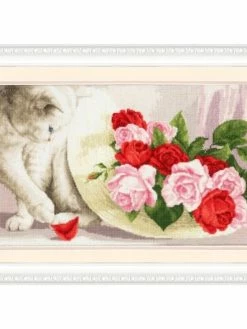 Kit Point De Croix Golden Fleece - Chat Et Roses S / Z054