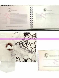 Doge Livre D'Or, Album Photo De Mariage, Décor Fleurs Velours Chocolat, Grosse Fleur Organza Ivoire, 30 F