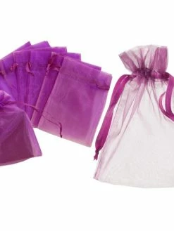 Artif Lot 10 Grands Sachets Organza Mauve Foncé, Pochettes Organdi 12,5x17 Cm Pour Dragées, Cadeaux, Maria