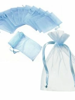 Artif Lot 12 Grands Sachets Organza Bleu Clair, Pochettes Organdi 12,5x17 Cm Pour Dragées, Cadeaux, Mariag