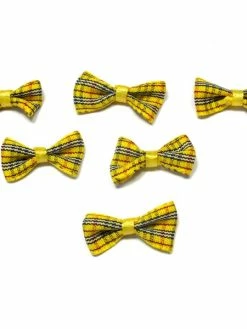 La Boutique D'Isacrea LOT 6 APPLIQUES Tissu Polyester : Noeud Papillon Jaune Motif écossais 2.5*1.5cm (01)