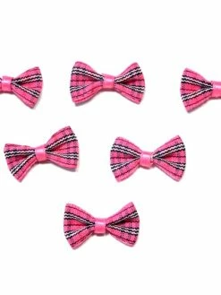 La Boutique D'Isacrea LOT 6 APPLIQUES Tissu Polyester : Noeud Papillon Rose Motif écossais 2.5*1.5cm (01)