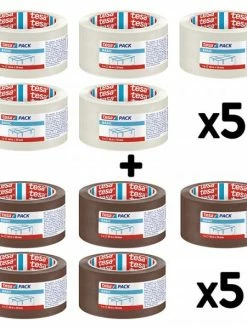 Surdiscount Lot De 10 Rubans Emballage Adhésif 66m X 50mm Transparent Et Havane