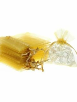 Artif Lot De 12 Sachets En Organdi Doré, Pochons En Organza Pour Dragées, 7,5 Cm X 10 Cm