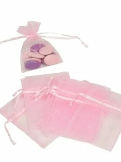 Artif Lot De 12 Sachets En Organdi Rose, Pochons En Organza Pour Dragées, 7,5 Cm X 10 Cm