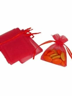 Artif Lot De 12 Sachets En Organdi Rouge, Pochons En Organza Pour Dragées, 7,5 Cm X 10 Cm