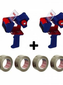 Lot De 2 Dévidoirs En Métal + 4 Rouleaux De Rubans Adhésif Tesa Basic Havane