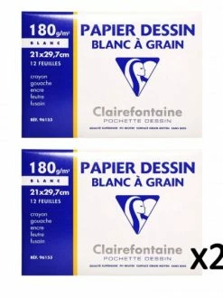 Lot De 2 Pochettes Papier Dessin à Grain Blanc 21x29,7 Cm Clairefontaine
