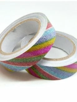 Perlesmania Lot De 2 Rouleaux De Masking Tape, Rouleau Adhesif Paillette Arc En Ciel 15mm