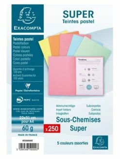 Lot De 250 Sous-chemises 60g 5 Teintes Pastel - Exacompta