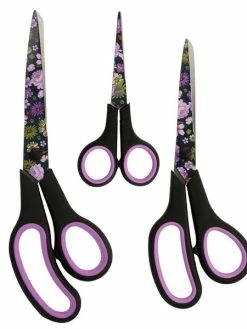 MDC Lot De 3 Ciseaux Professionnels Fleurs Violettes Fond Noir