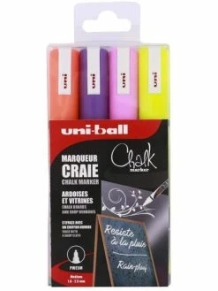 Uni-ball Lot De 4 Marqueurs Craies Uni Chalk PWE5M Pointe Conique Moyenne Assortiment