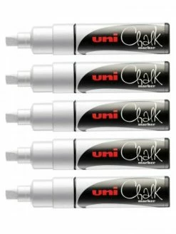 Uni-ball Lot De 5 Marqueurs Craie Uni Chalk Marker Uni Ball Pointe Large Blanc